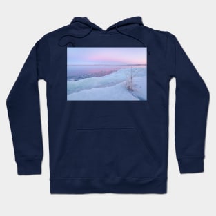 Lake shore scenery at dusk winter in Finland Hoodie